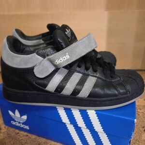 Retro Adidas Midtop Velcro Black and Gray Shelltoe Sneakers